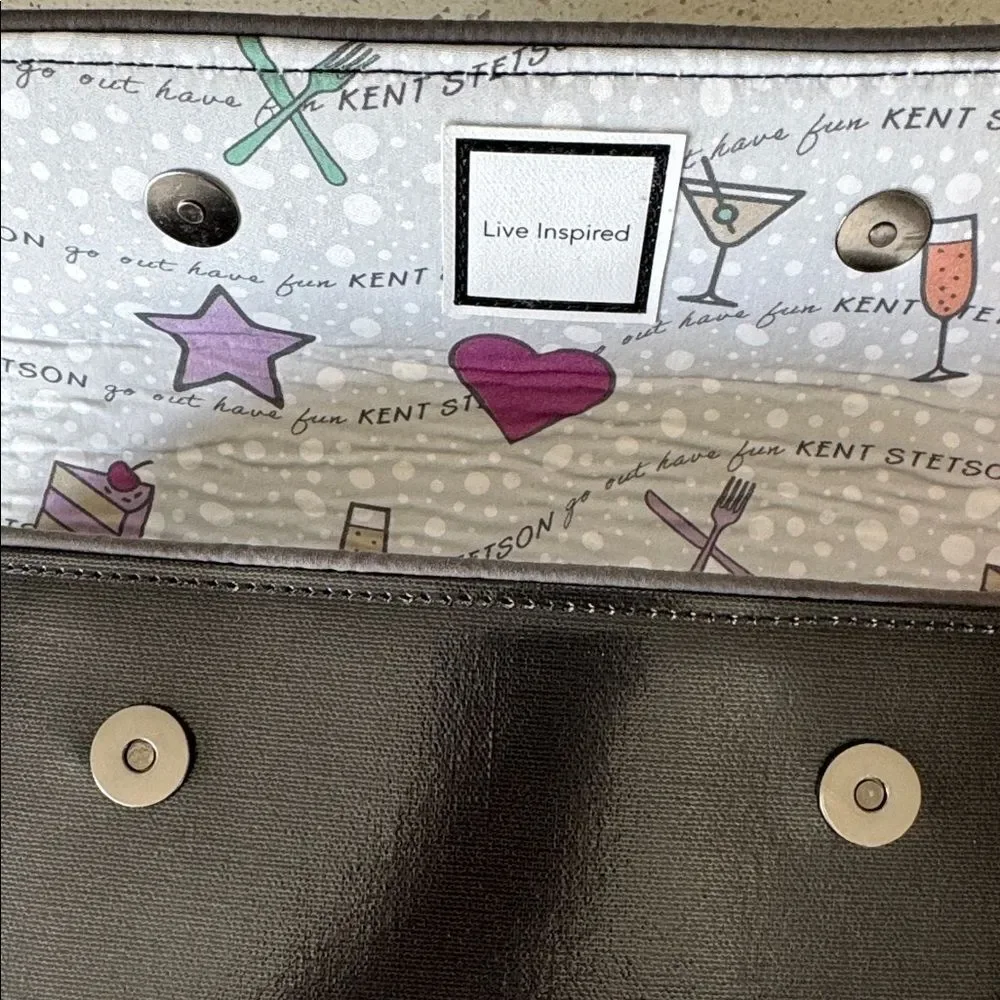 KENT STETSON Gray Coated Canvas Pegasus Print Art Clutch Handbag Handmade USA